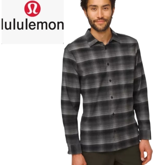 LULULEMON Masons Peak Flannel Size X-Large Shade Plaid Black Battleship like new - Picture 4 of 10
